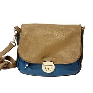 Roots Brown Blue Soft Pebbled Leather Crossbody Bag